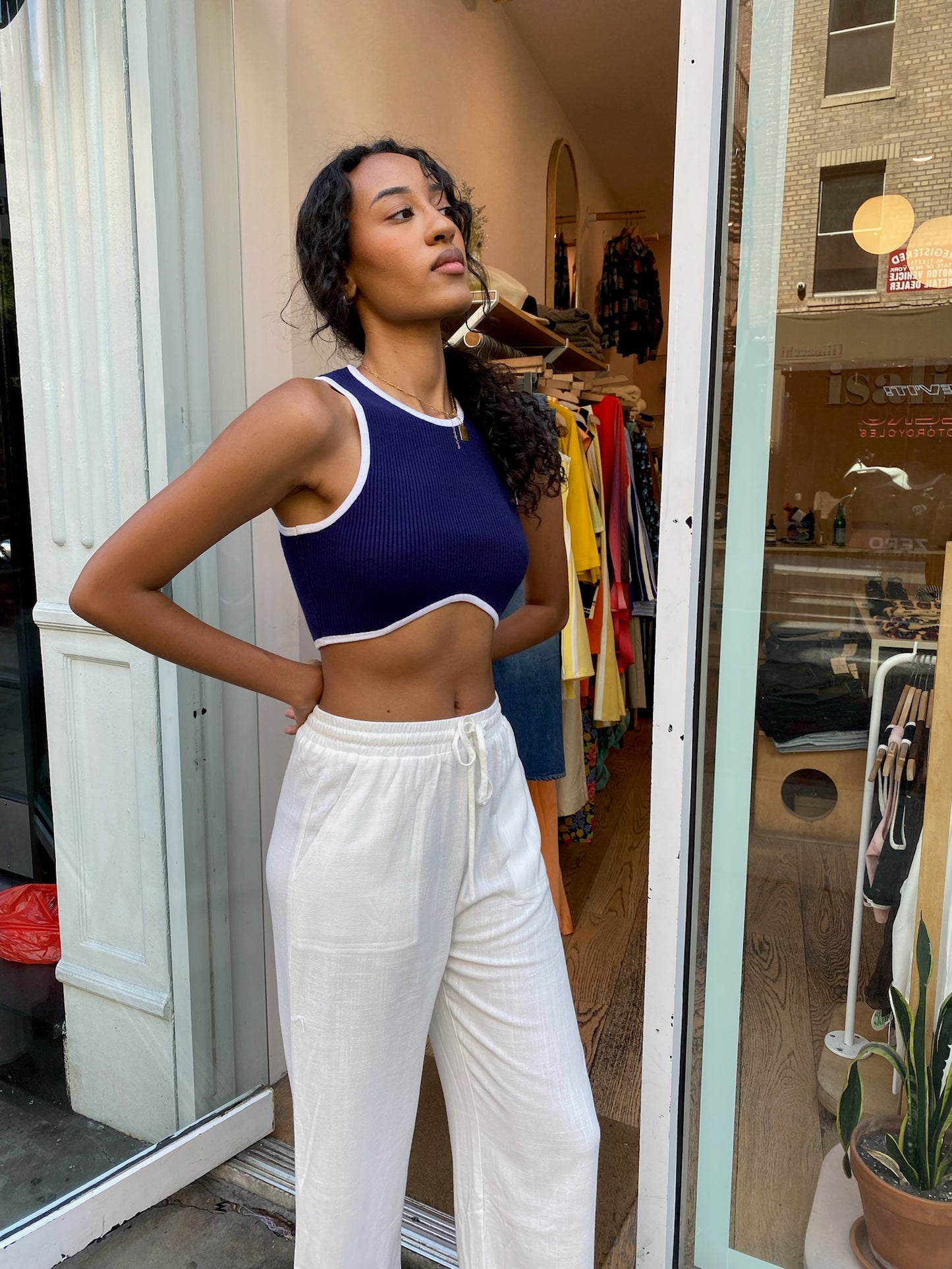 Chantria Cropped Tank in Navy White