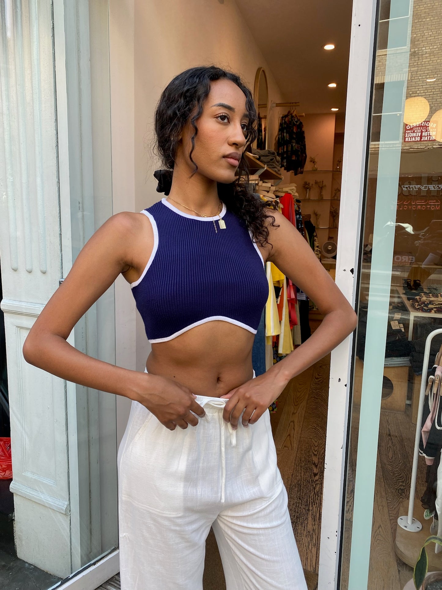 Chantria Cropped Tank in Navy White