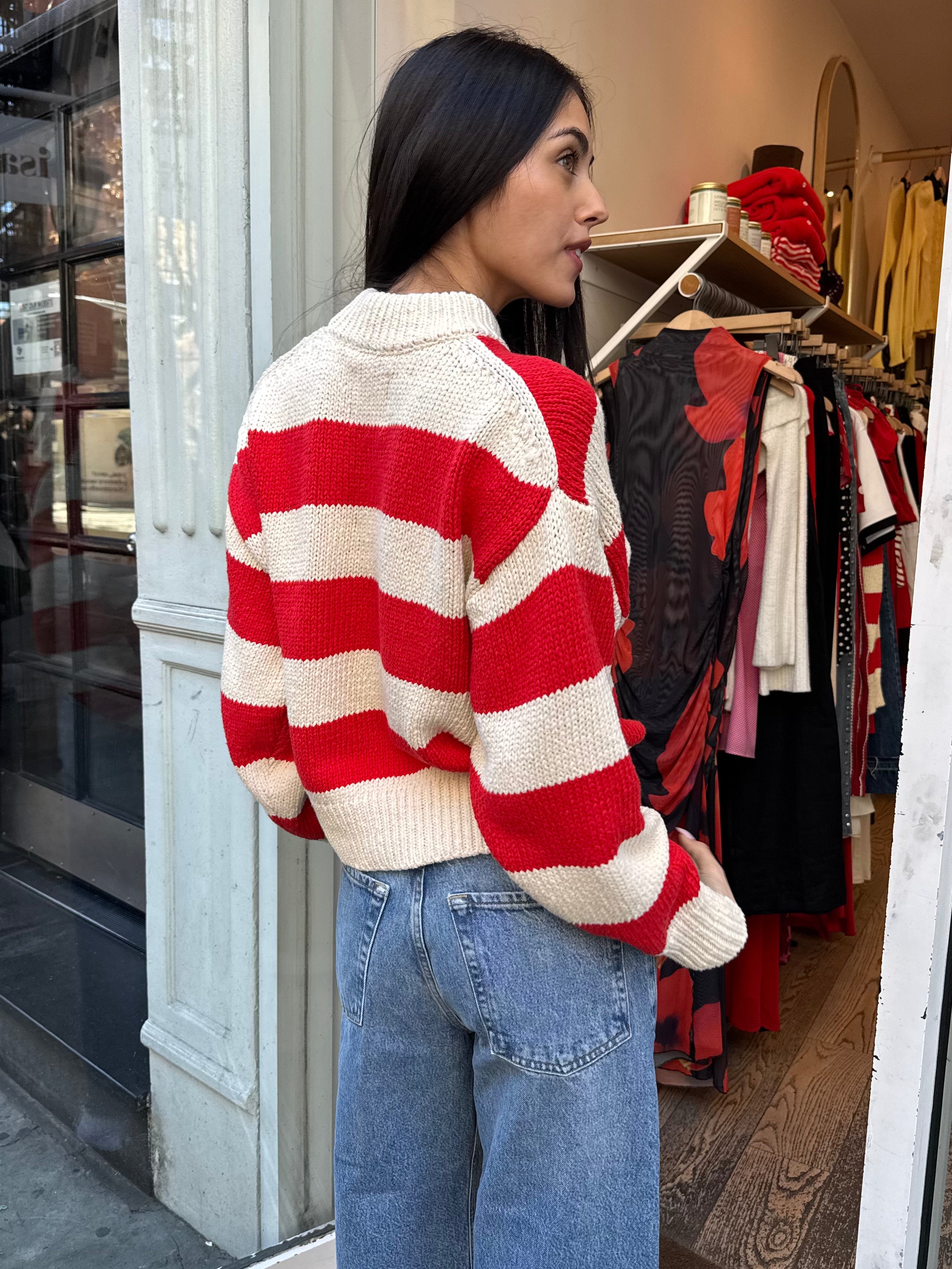 Zoe Cotton Sweater in Red Stripe