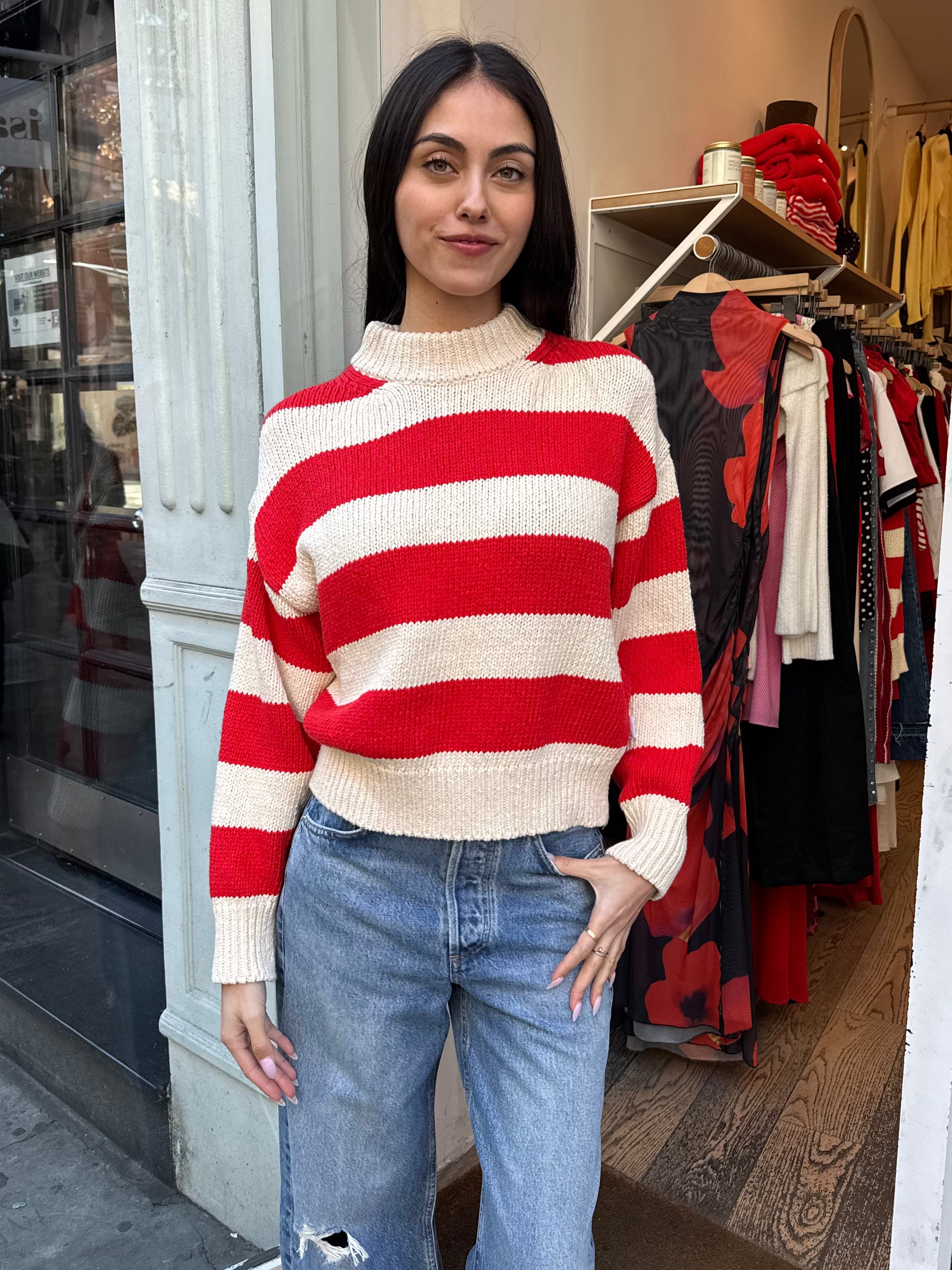 Zoe Cotton Sweater in Red Stripe