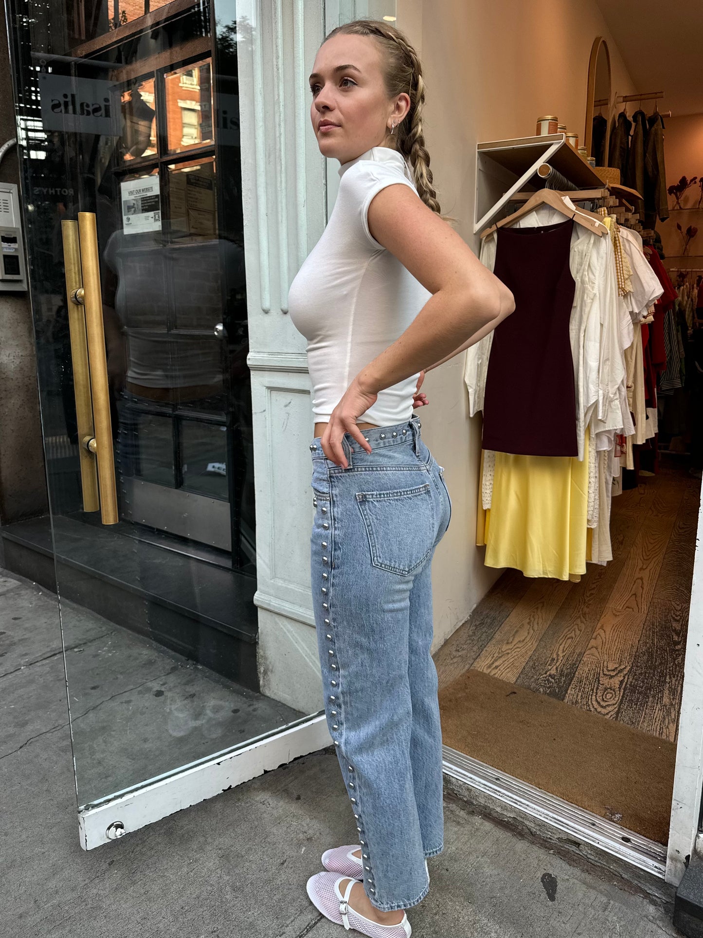 Lexi Mid Rise Bowed Straight Jean in Satellite