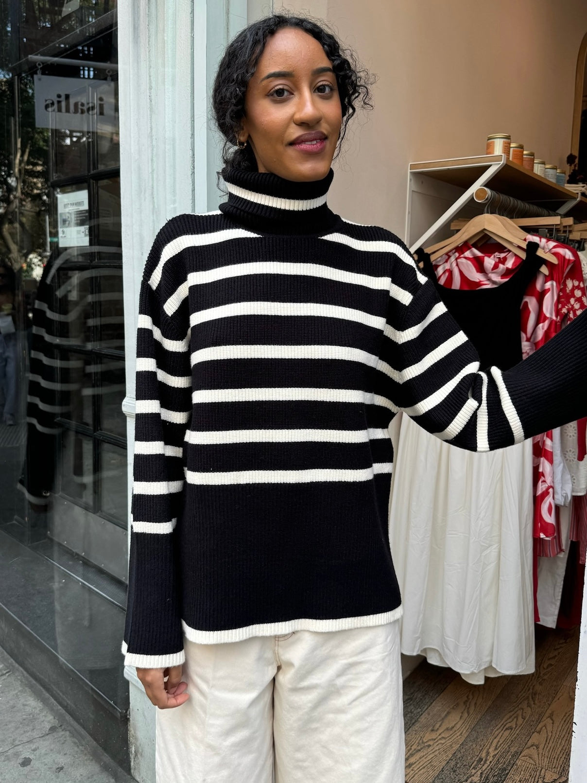 Maisy Striped Turtleneck Sweater in Black