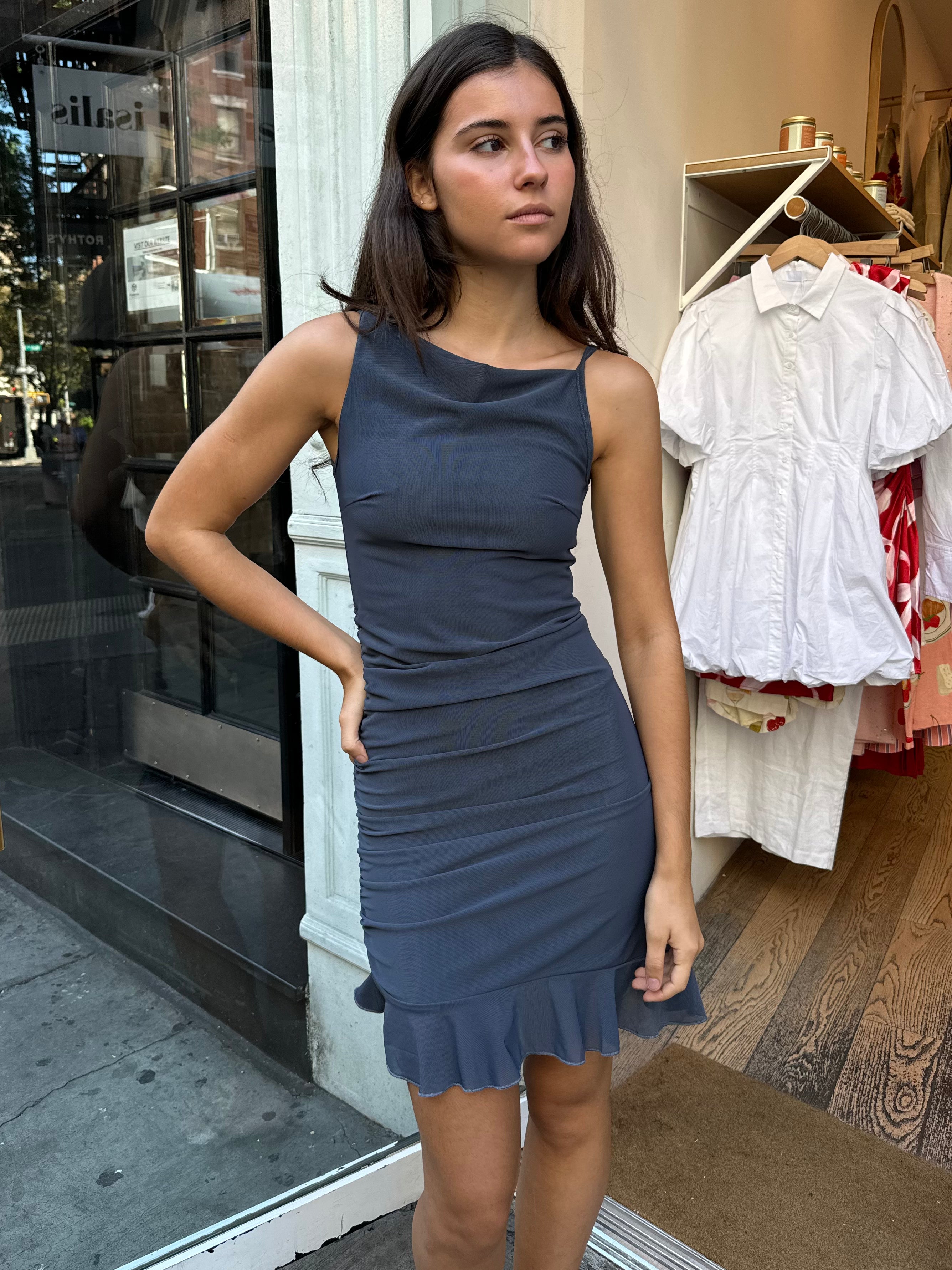 Troye Mesh Mini Dress in Midnight