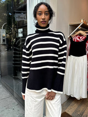 Maisy Striped Turtleneck Sweater in Black