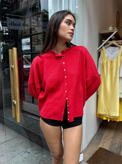 Pisces Button Down Cardigan in Red