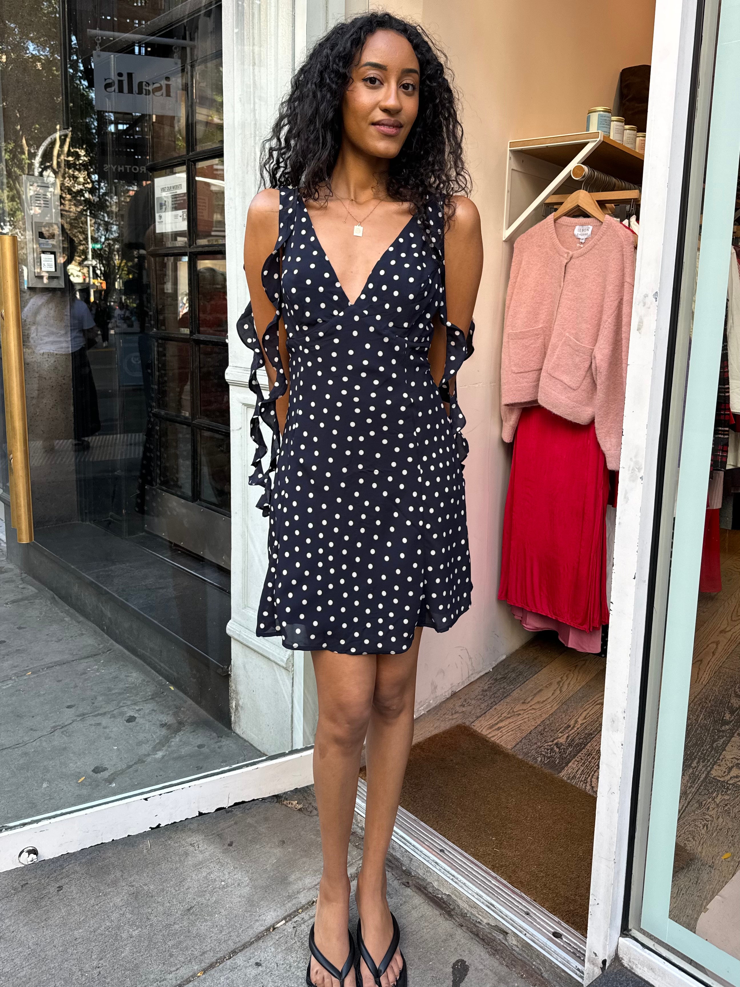 Gina Ruffle Mini Dress in Polka Dot