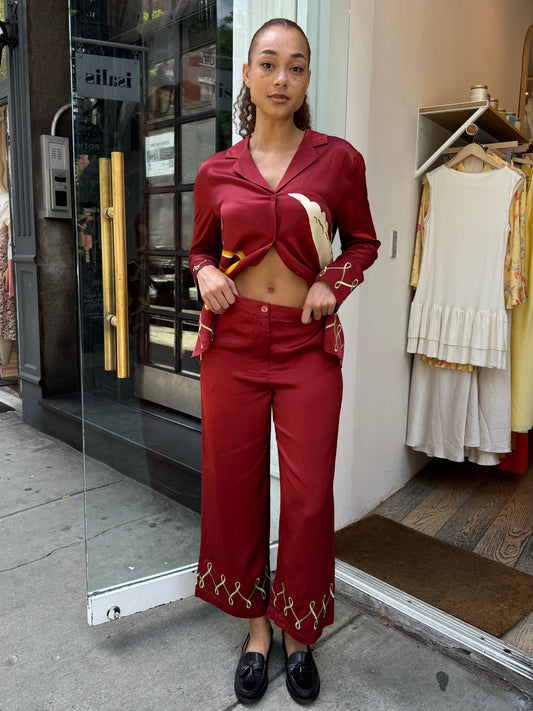 Romina Embroidered Trousers in Merlot Cygnus and Lyra