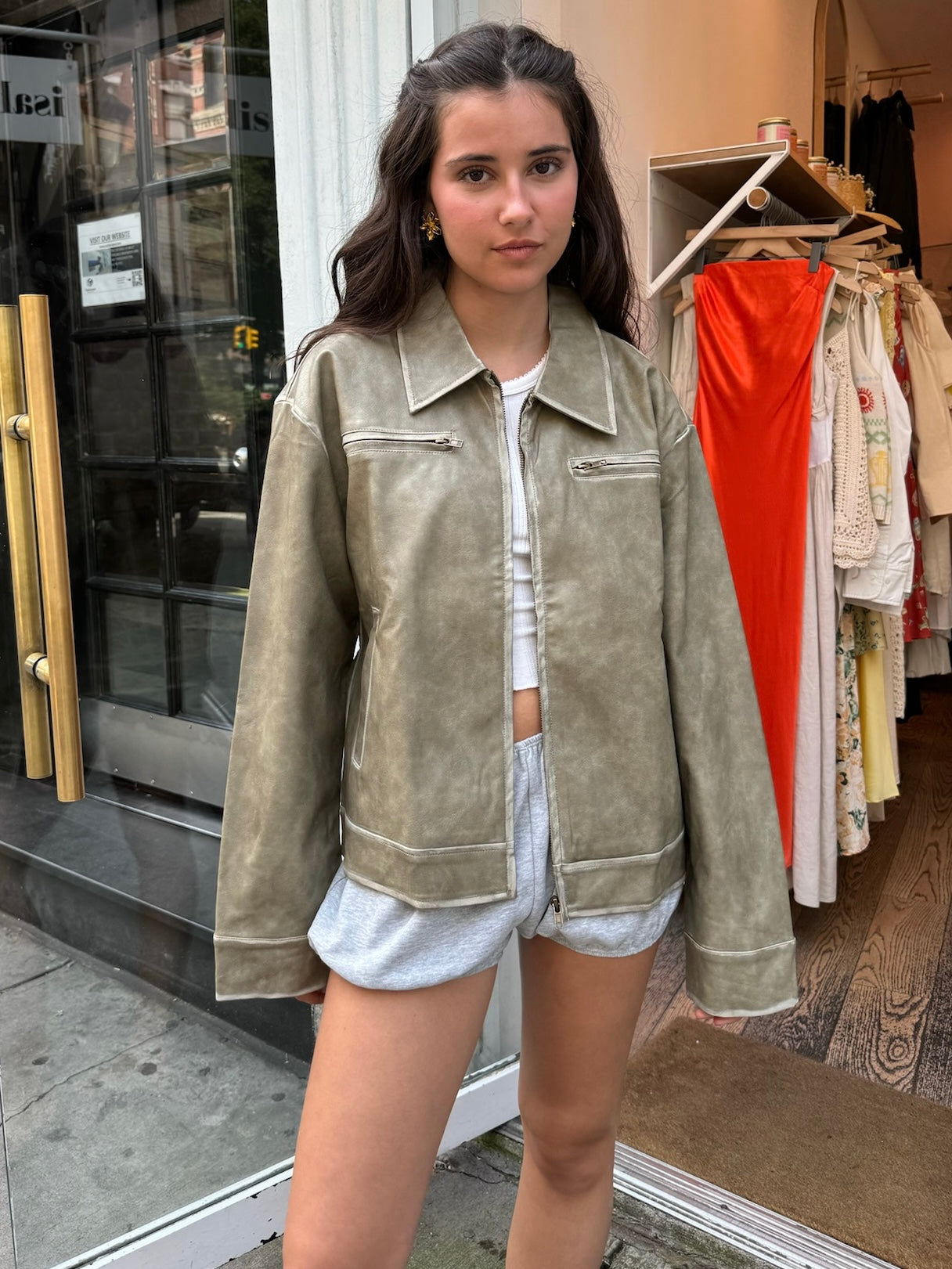 Harley Faux Leather Jacket in Sage