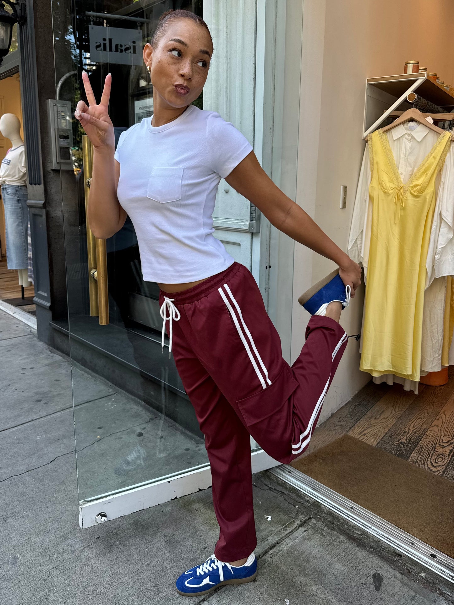 Betty Track Pants in Burgundy Stripe