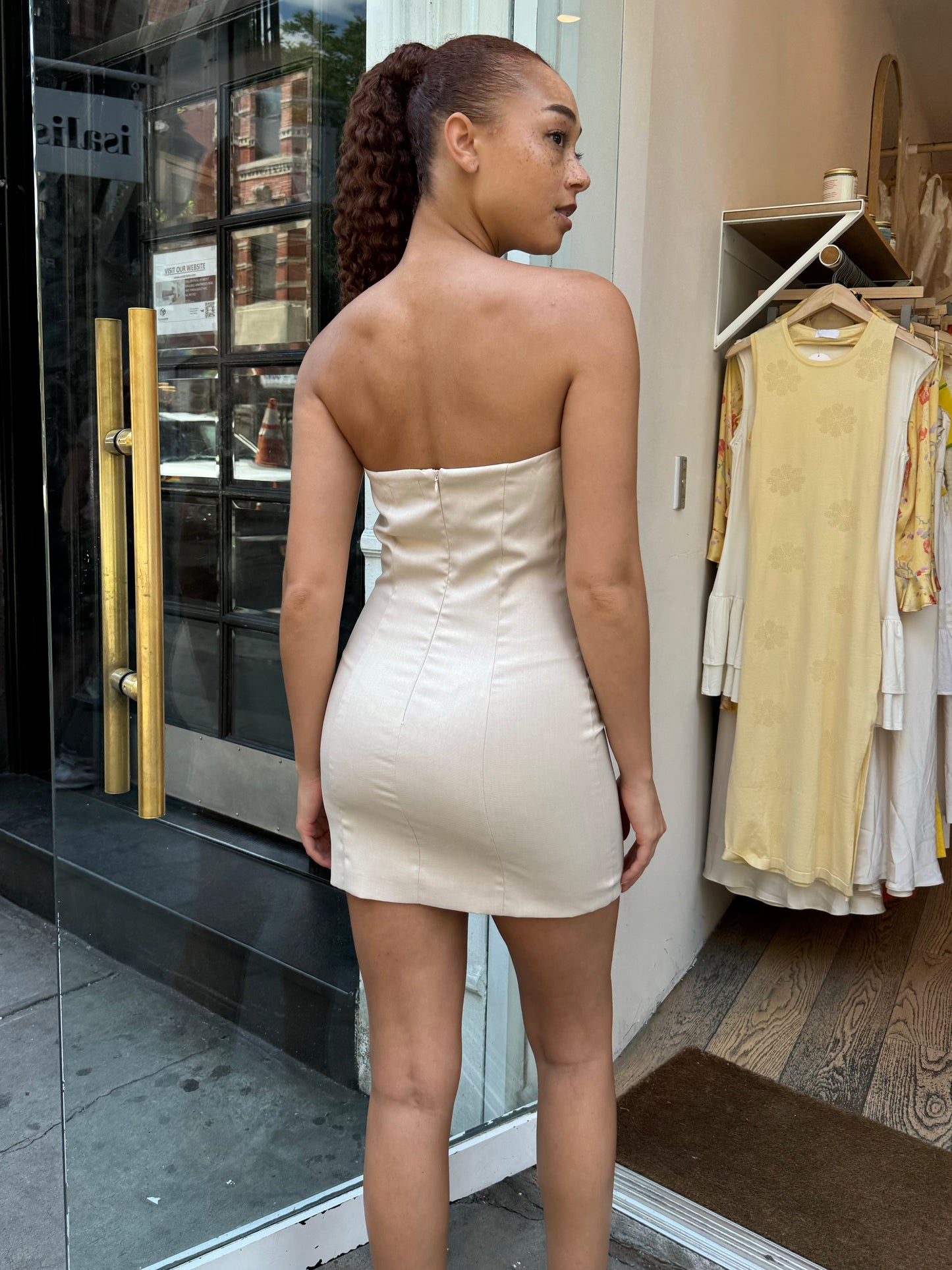 Micah Button Mini Dress in Taupe