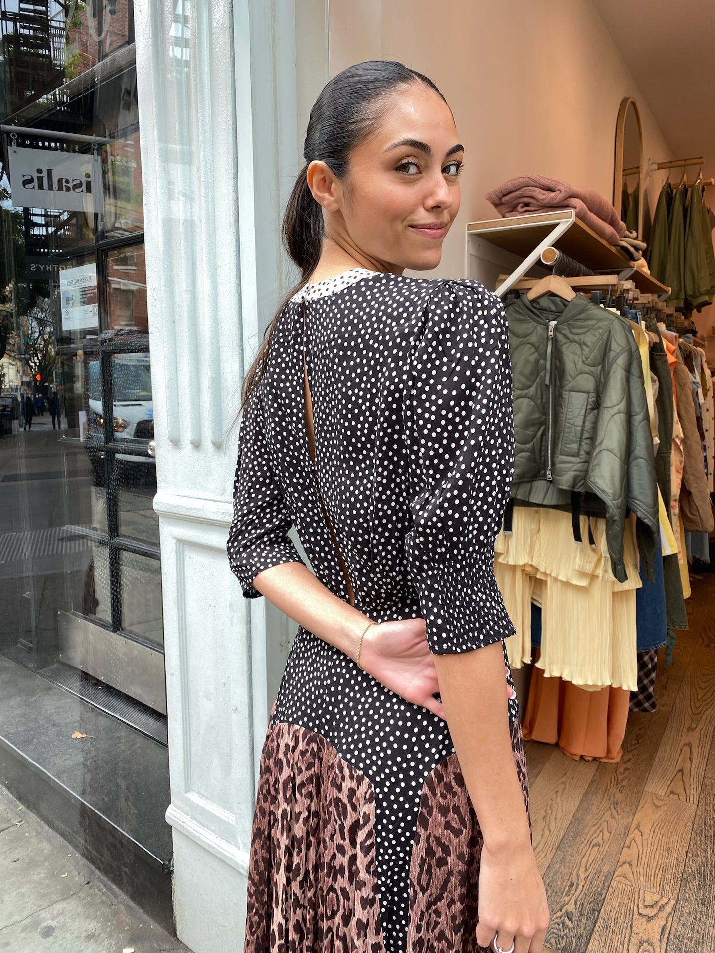 Meg Dress in Leopard Polka Dot
