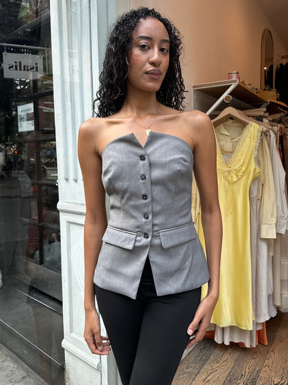 Astoria Strapless Button Up Top in Grey