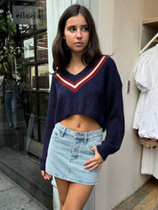 Monica Sweater in Navy Burgundy