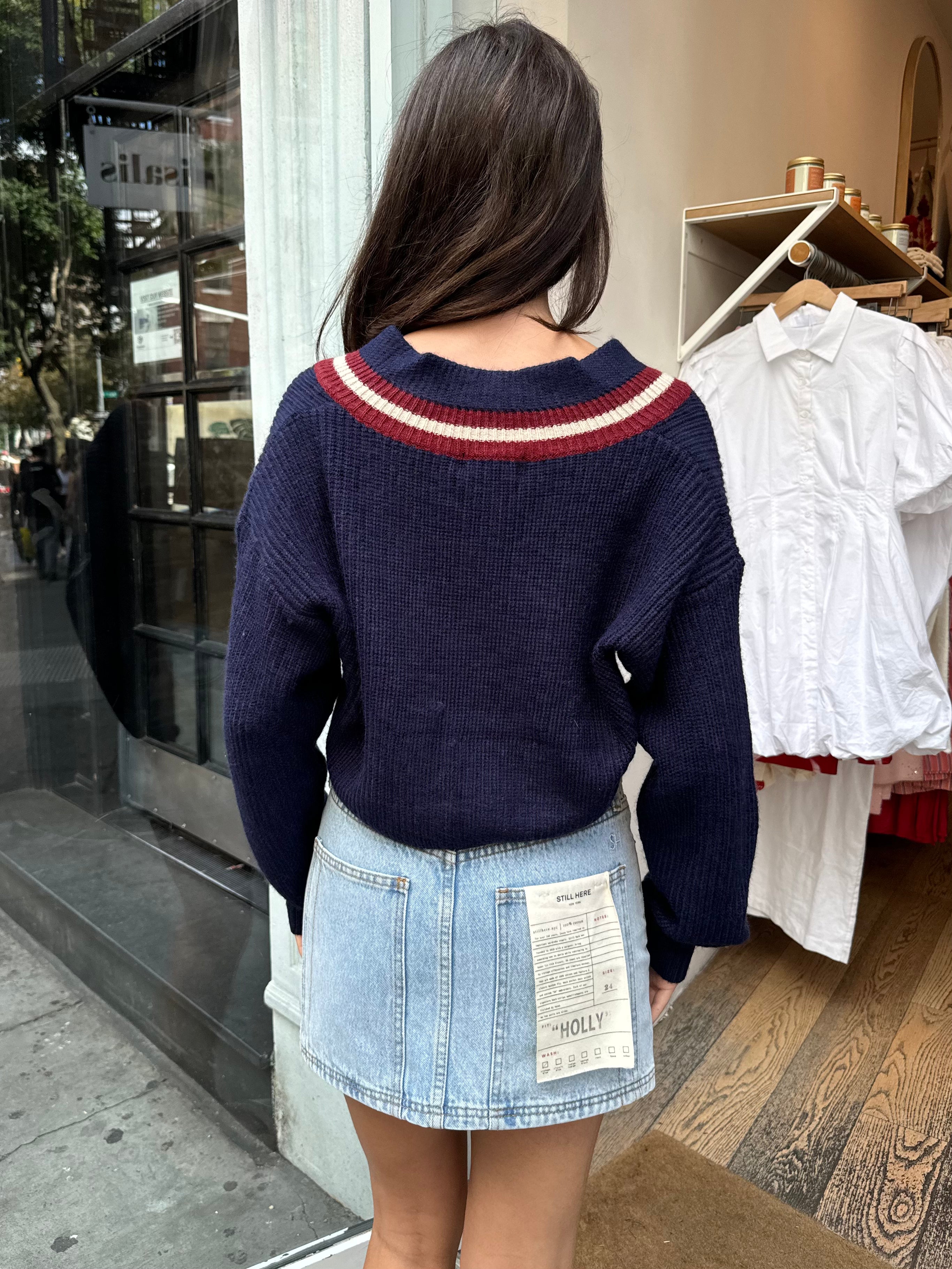 Monica Sweater in Navy Burgundy