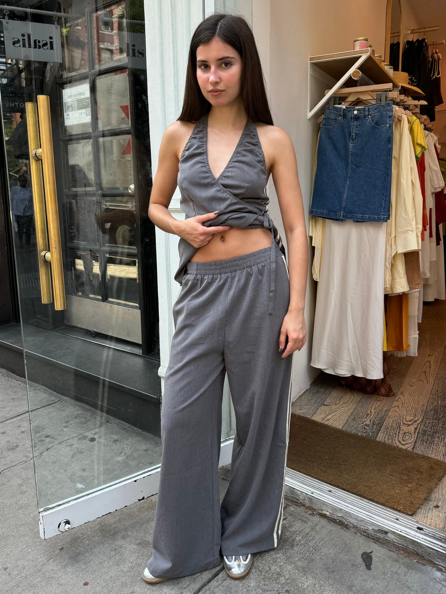 Soma Wide Leg Track Pants in Grey