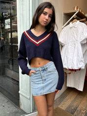 Monica Sweater in Navy Burgundy