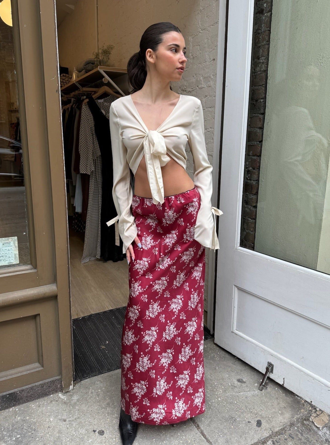 Flora Midi Skirt in Wine