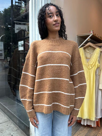 Carlen Mock Neck Sweater in Caramel White Stripe