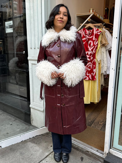 Simone Chocolate Vinyl Coat in Oxblood