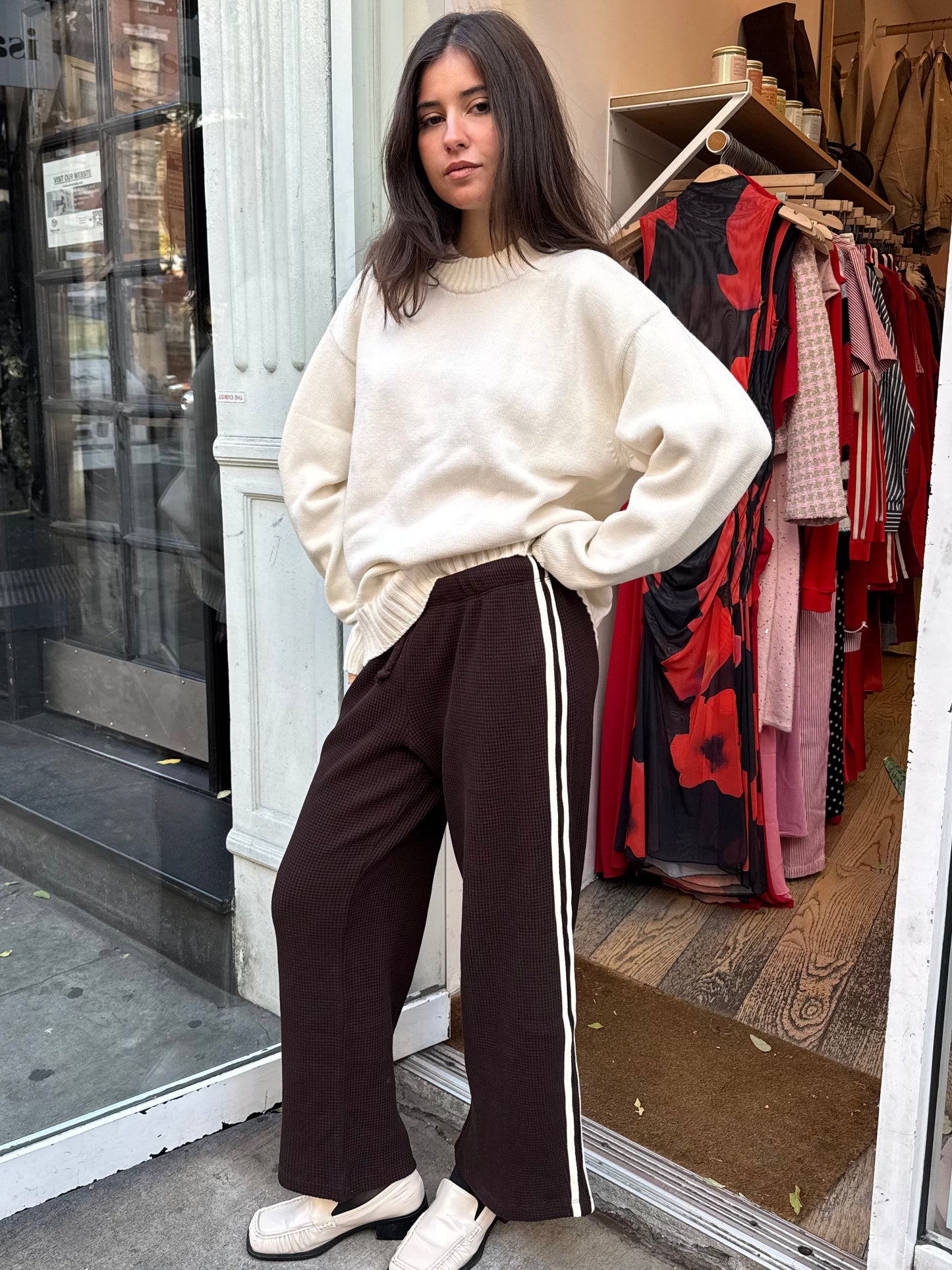 Thermal Crop Stripe Pant in Espresso