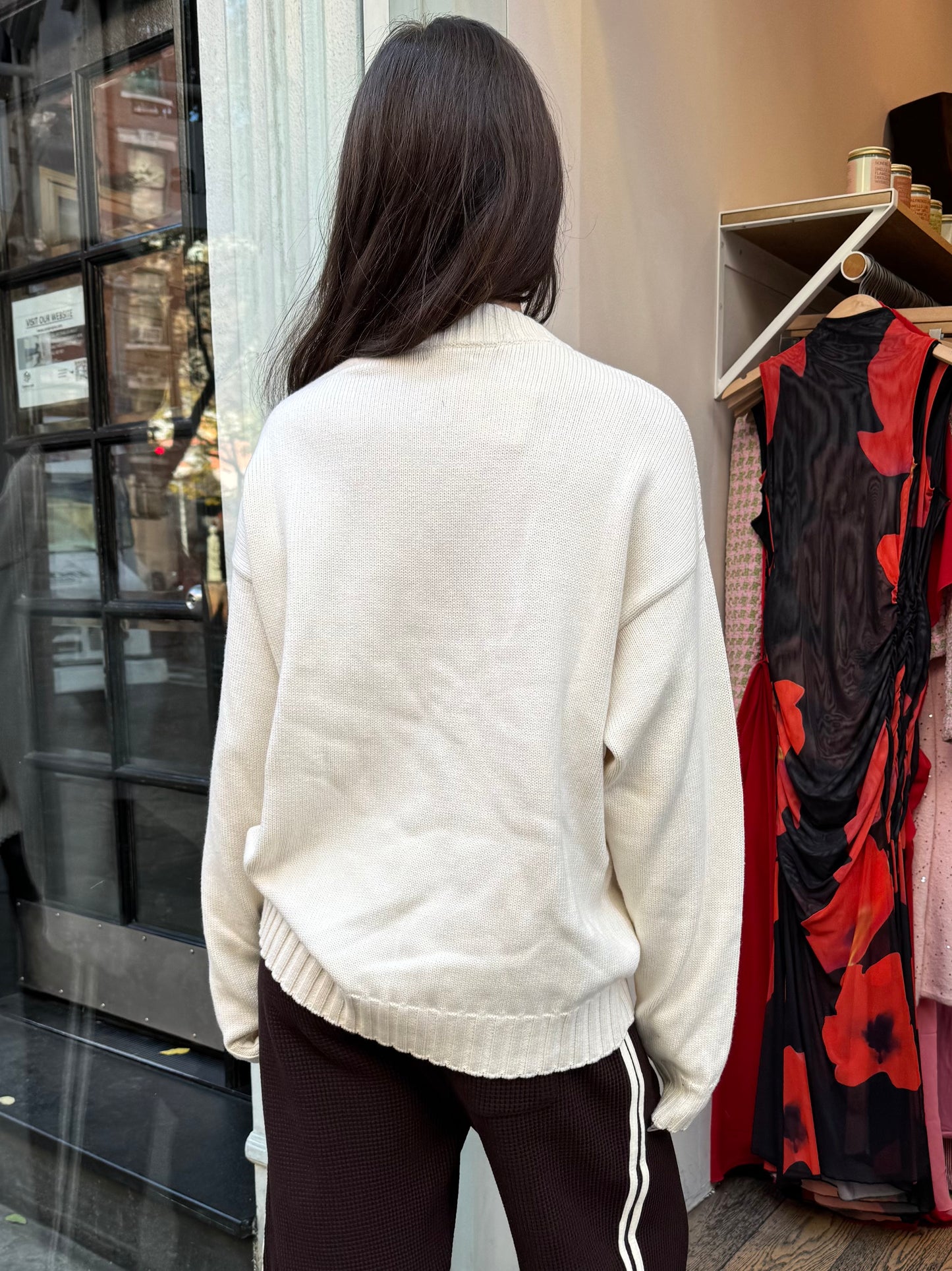 Cotton Cashmere Crewneck Sweater in Creme