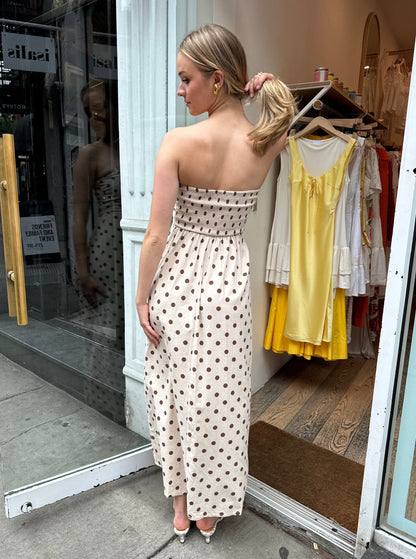 Townes Strapless Dress in Brown Dot