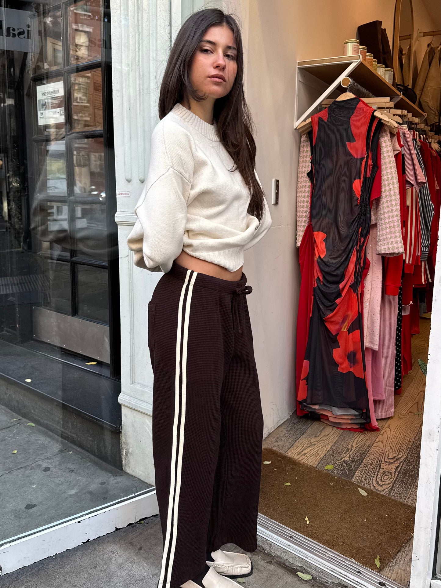 Thermal Crop Stripe Pant in Espresso