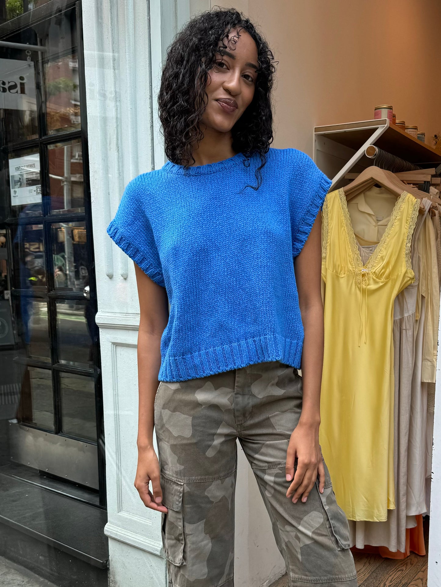 Pierre Cotton Sweater Top in Blue