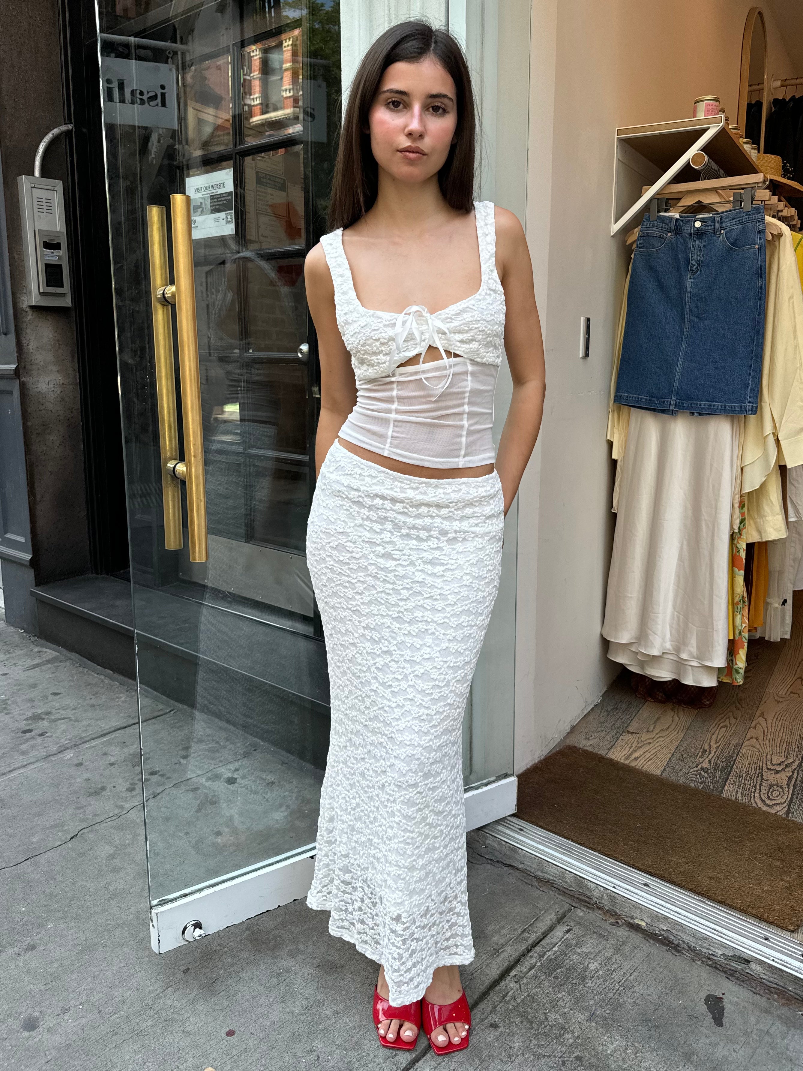 Dusk Lace Tank & Skirt Set in White