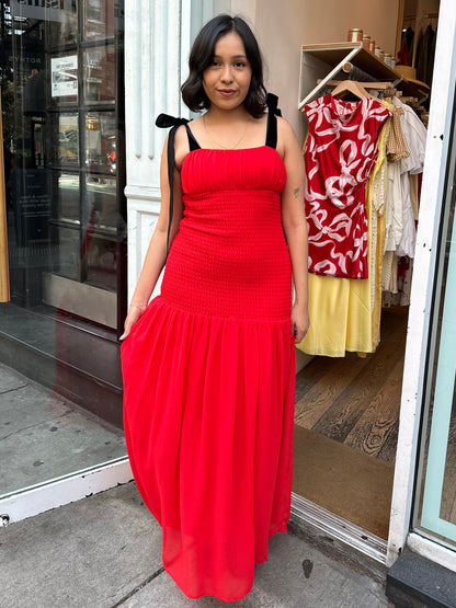 Andrea Red Shirred Dress