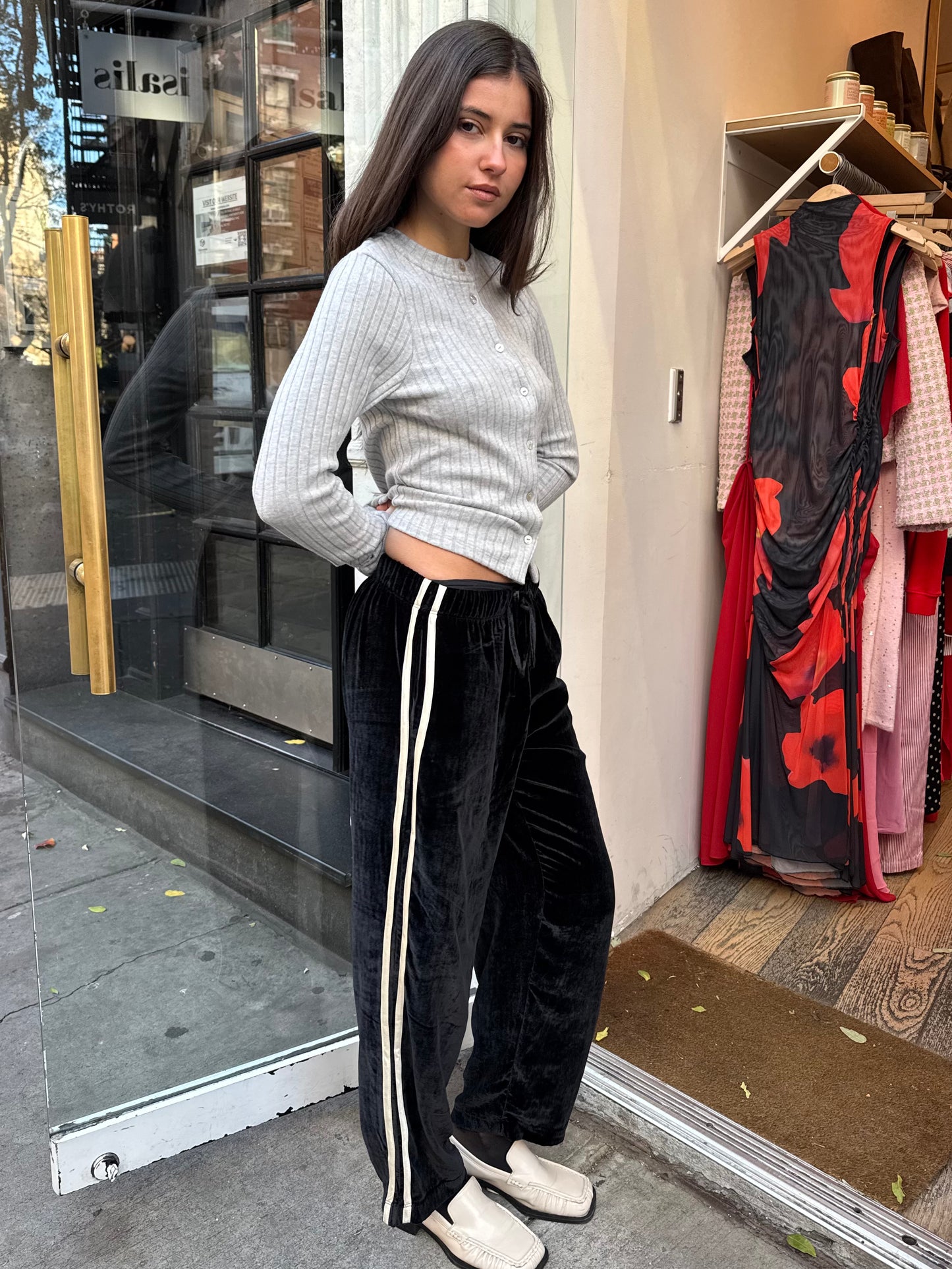 Velvet Stripe Crop Pant in Jet