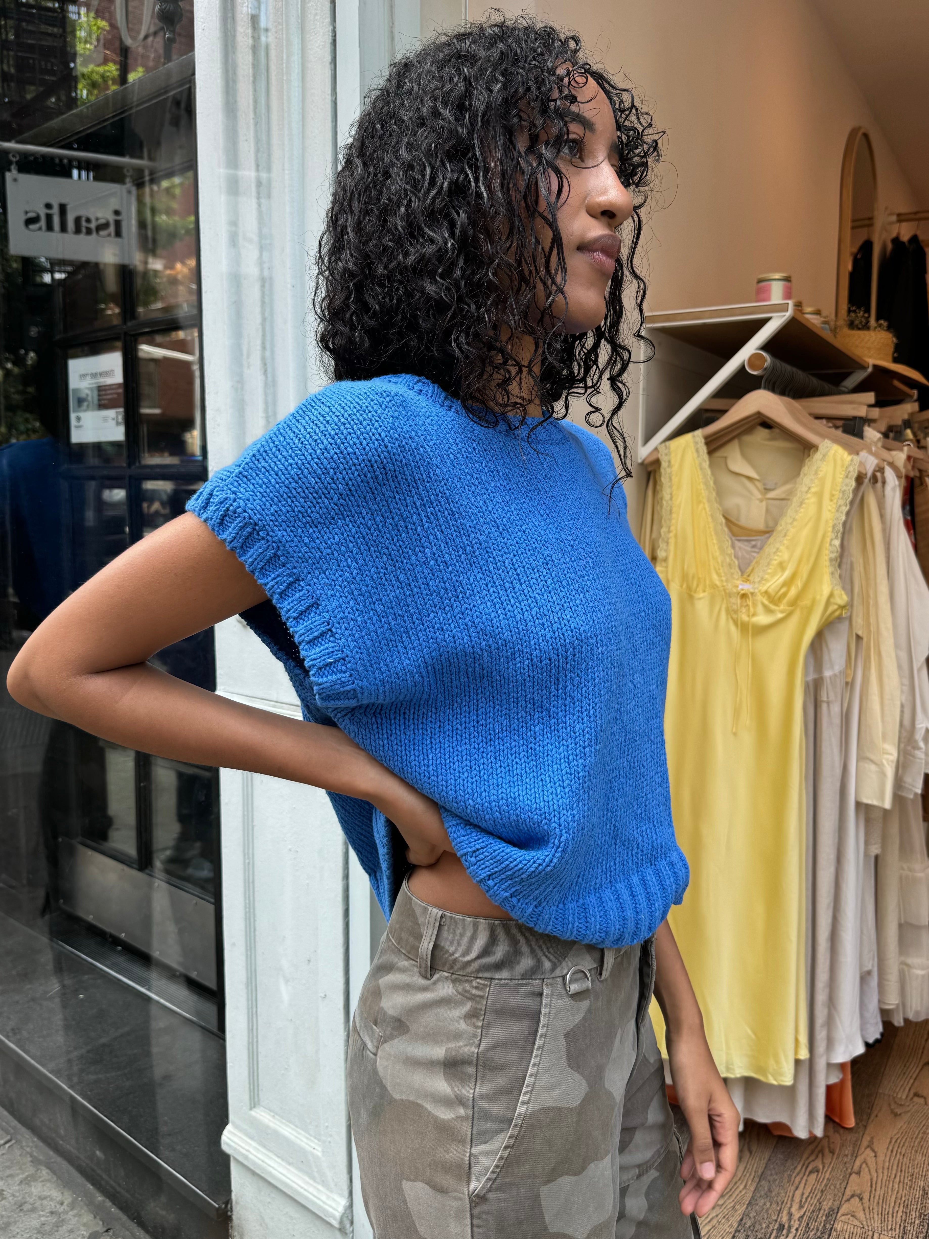 Pierre Cotton Sweater Top in Blue