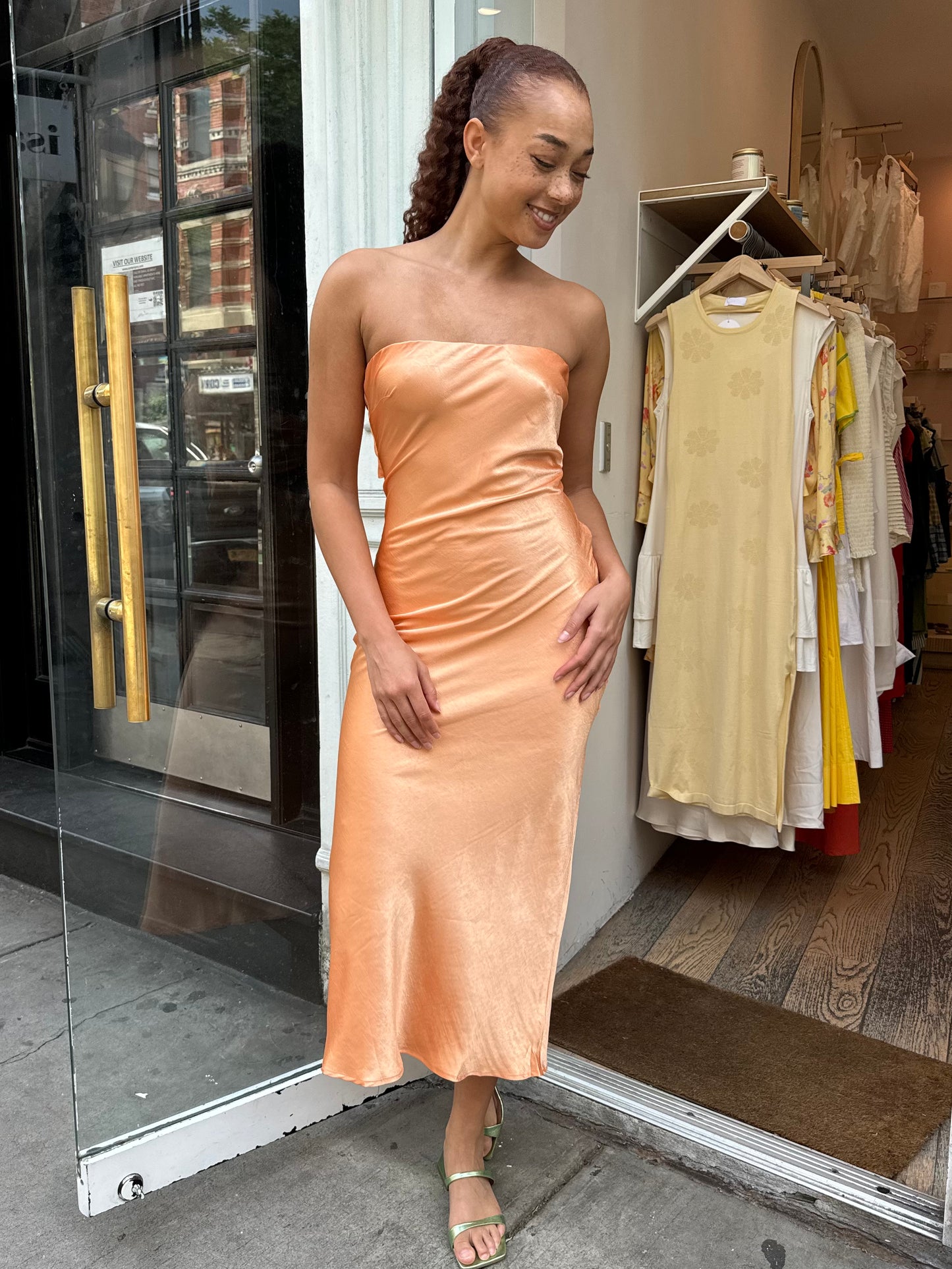 Celeste Strapless Maxi Dress in Peach