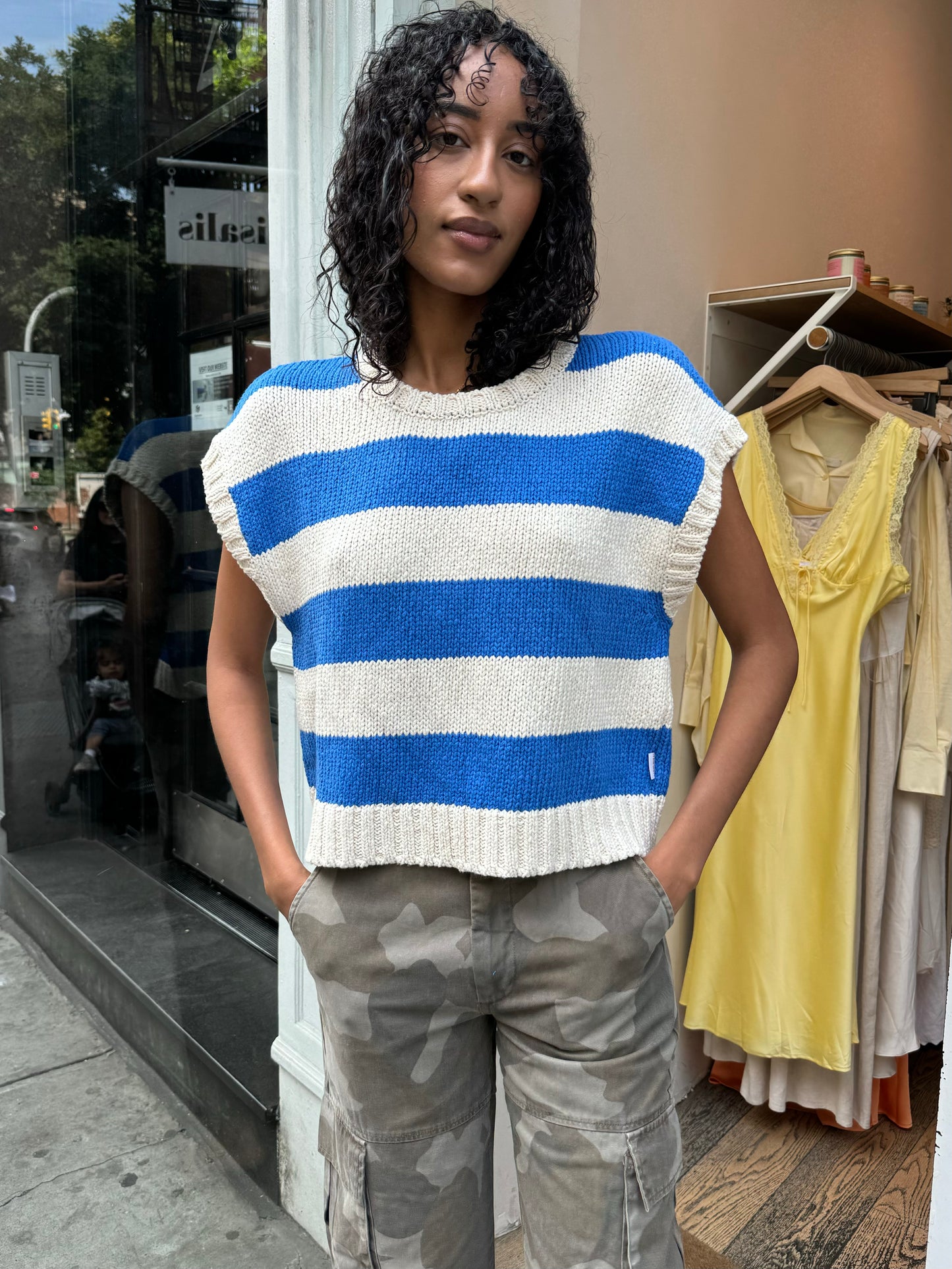 Pierre Cotton Sweater Top in French Blue Stripe