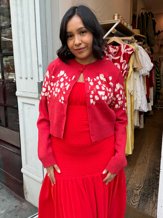 Ginnie Knit Cardigan in Red Floral