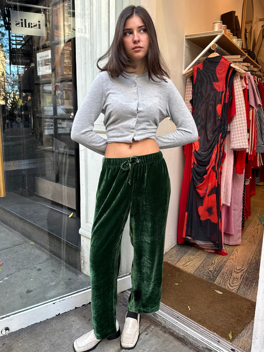 Velvet Stripe Crop Pant in Broccolini