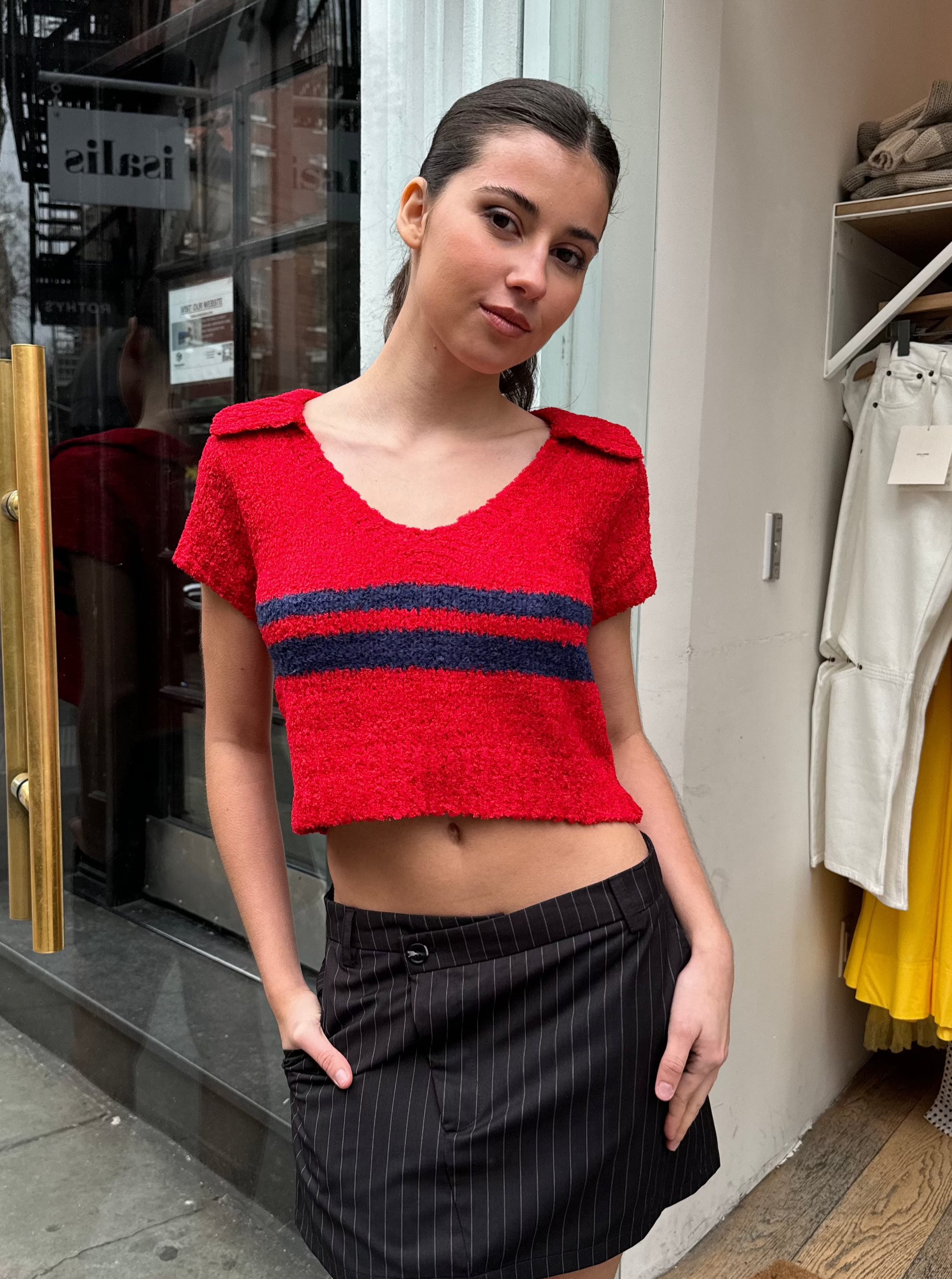 Polo Knit Tops in Red