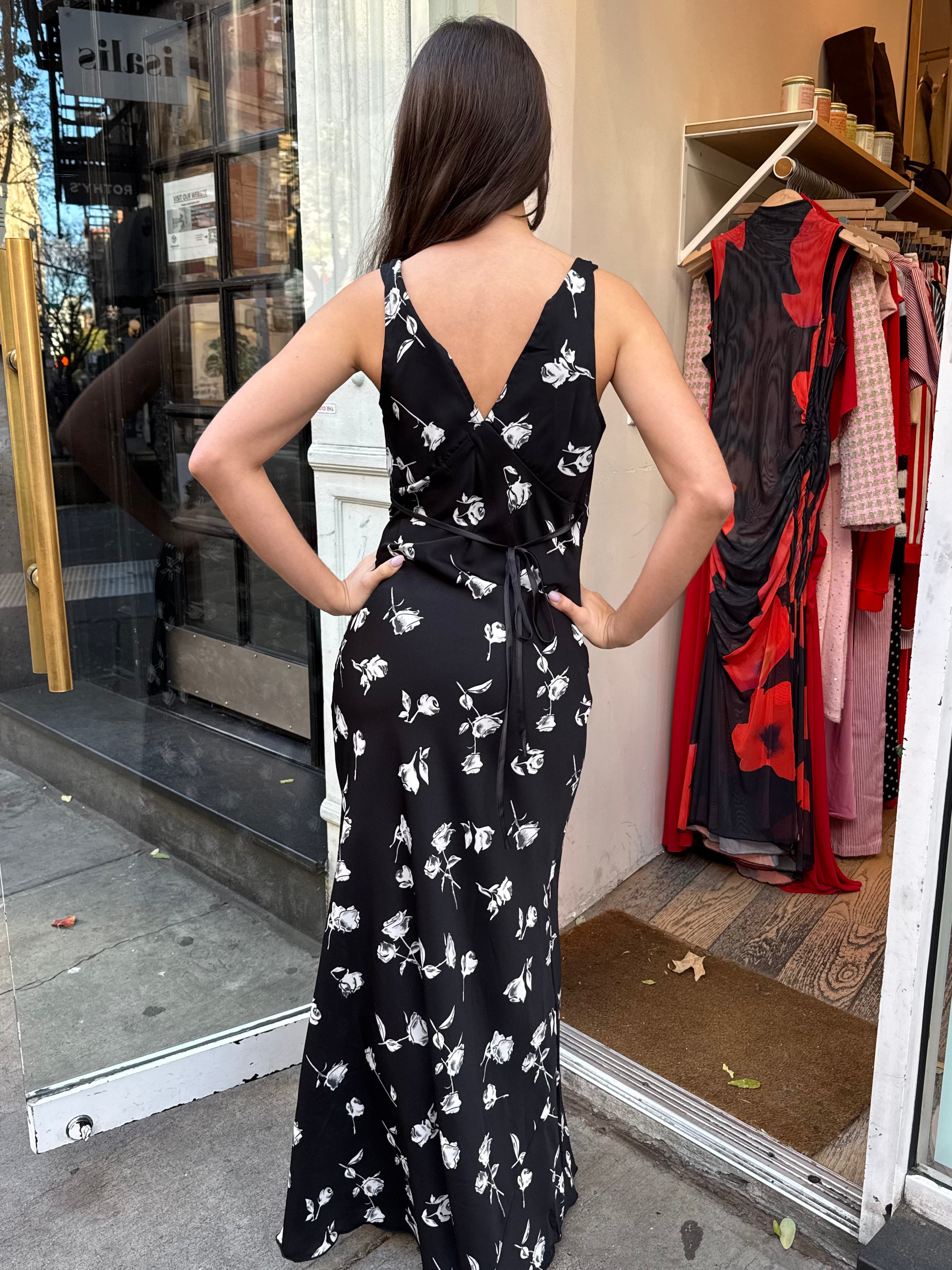 Emilia Midi Dress in Black Floral