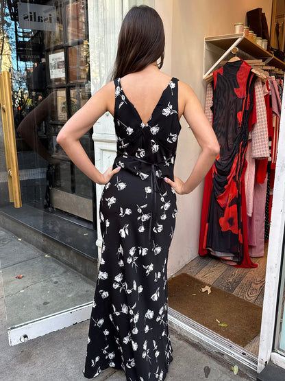 Emilia Midi Dress in Black Floral