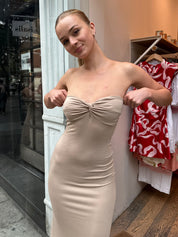 Dalancey Strapless Dress in Taupe