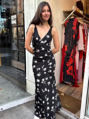 Emilia Midi Dress in Black Floral