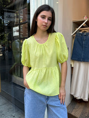 Muffy Blouse in Checked Lime