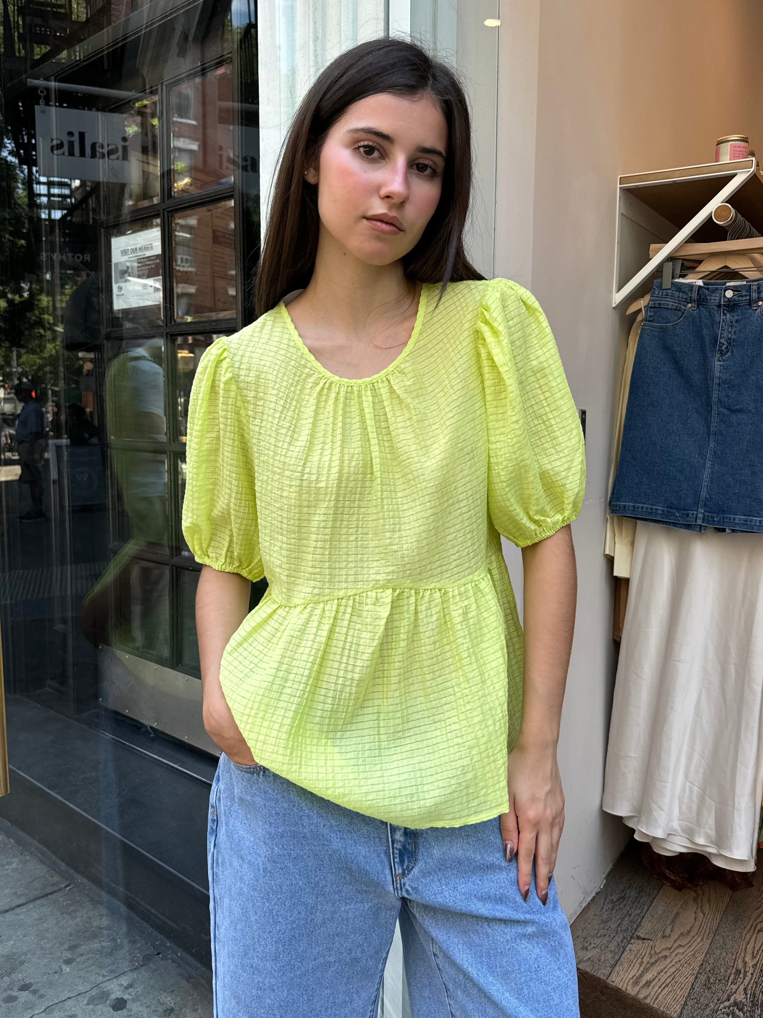 Muffy Blouse in Checked Lime