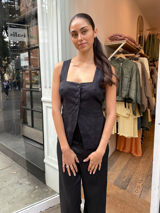 Maya Vest in Black Linen