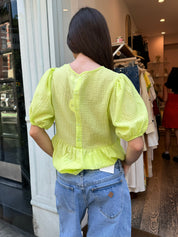 Muffy Blouse in Checked Lime