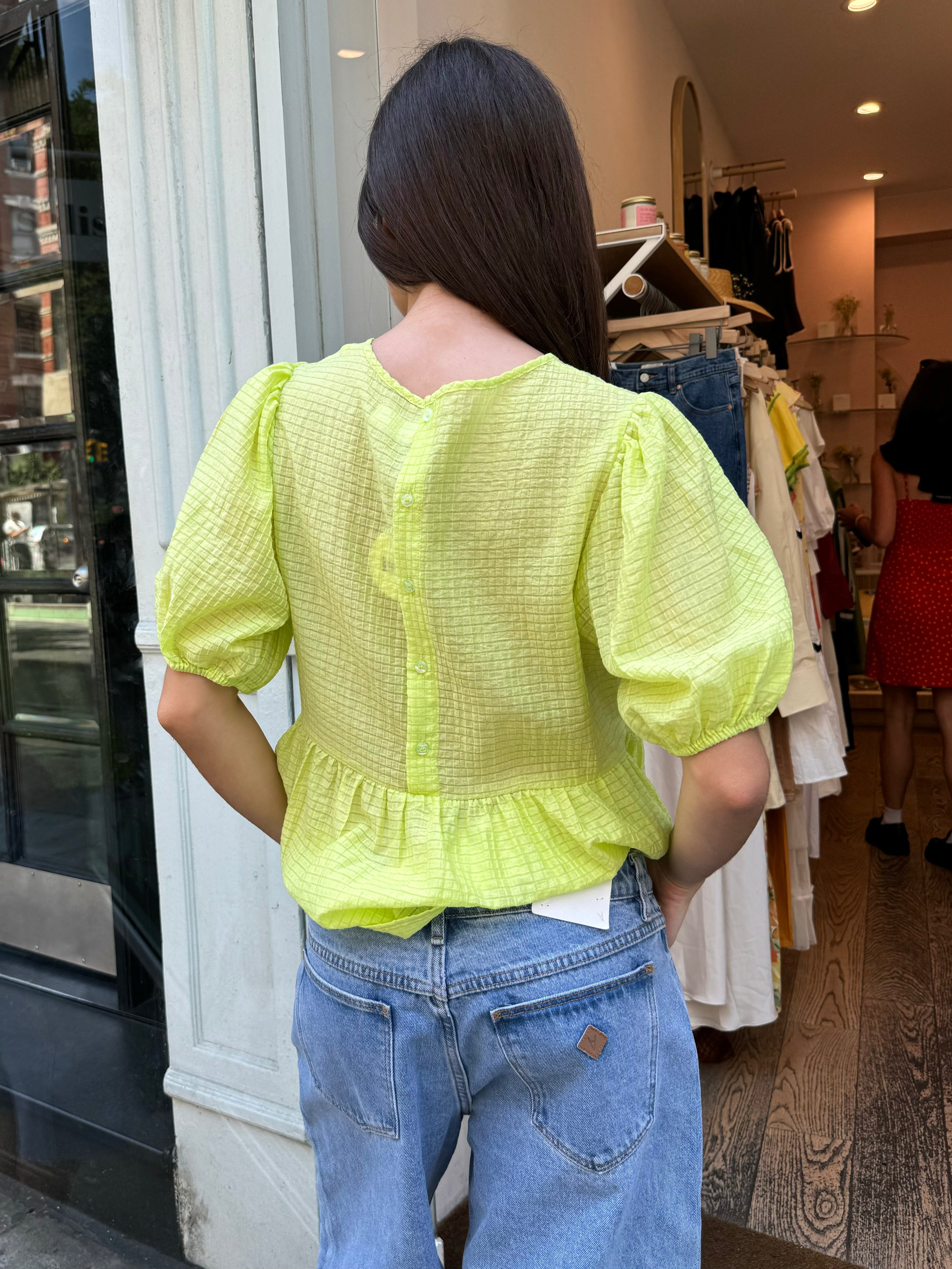 Muffy Blouse in Checked Lime