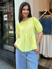 Muffy Blouse in Checked Lime