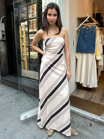 Romani Strapless Dress in Taupe Stripe