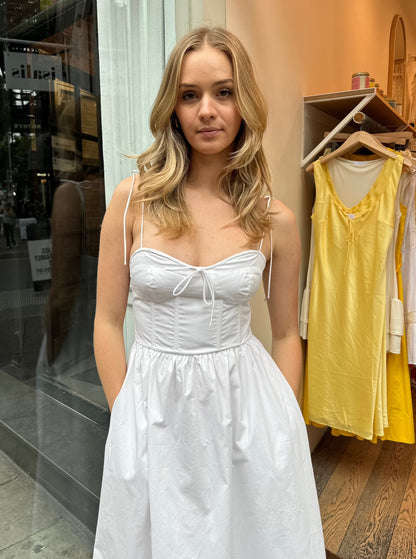 Dorothy Tie Strap Corset Maxi Dress in White