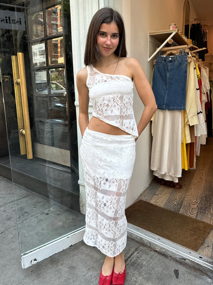 Ayo Lace Top & Midi Skirt Set in White